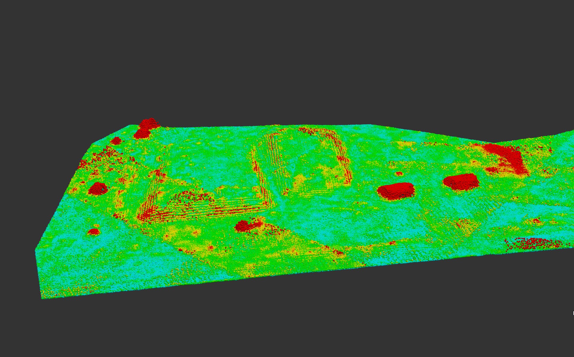 Filter result with elevated points highlighted for review in the same terrain section.